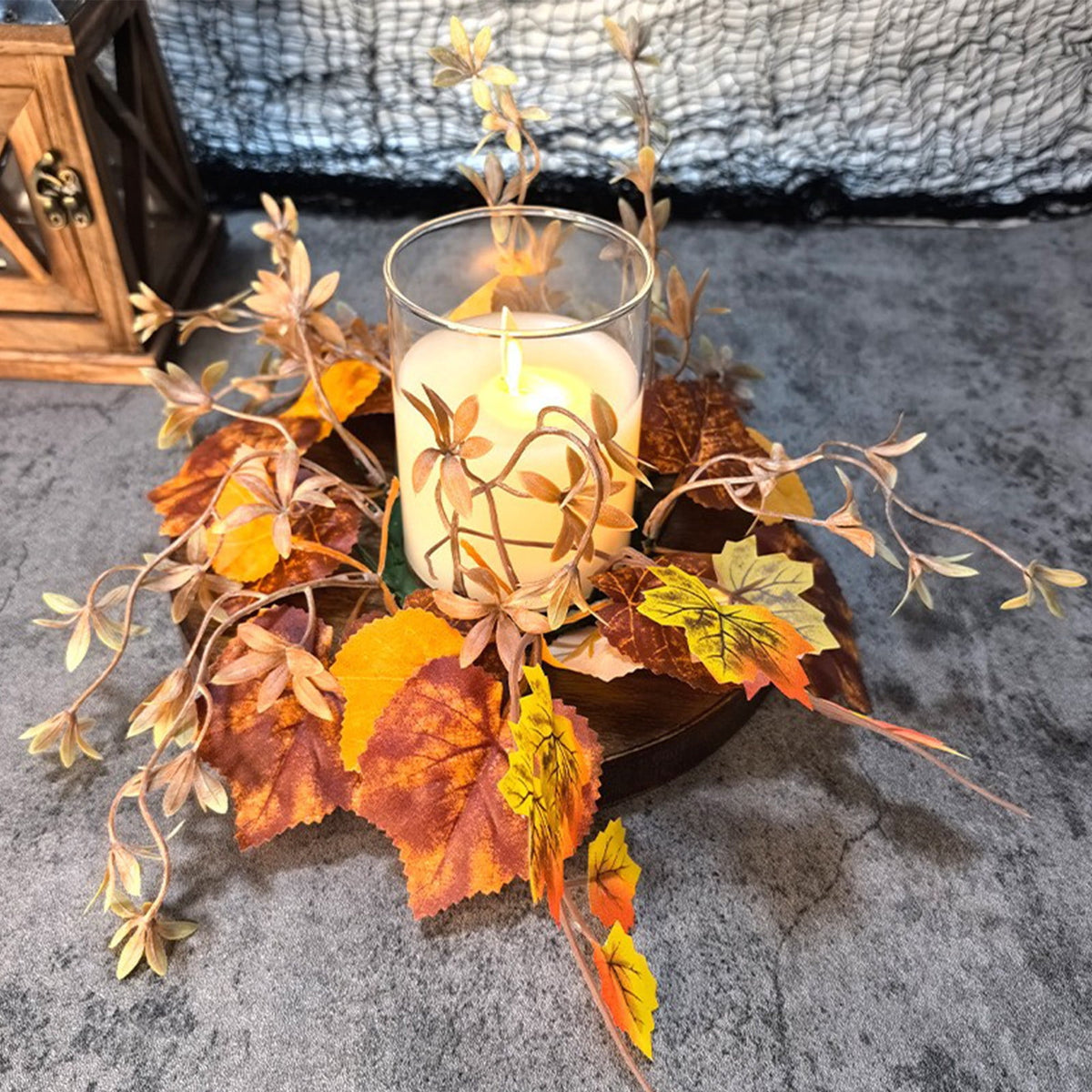 Small Fall Gradient Wreath for Front Door, Multicolor Artificial Autumn Wreaths Thanksgiving Decor for Home, Fall Halloween Decorations, Outdoor Indoor Farmhouse Wall Decor Year Round, E