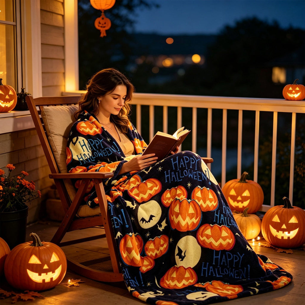 Halloween blanket,Halloween Print Throw Blanket Flannel Soft Cozy Decorative Nap Blanket with Ghost Pumpkin Skull for Office Bedroom Sofa Camping Travel(100x150cm/39x59 Inch),Black