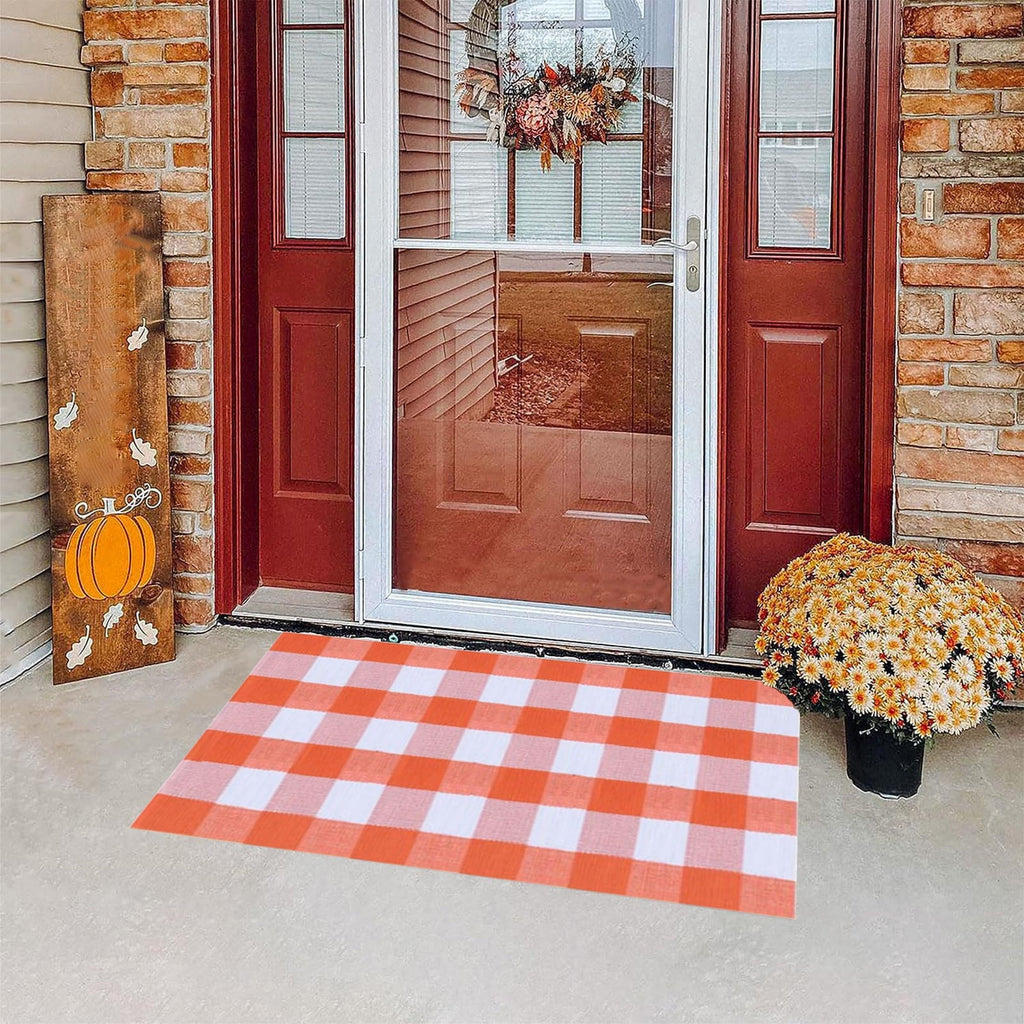 Sunshinehomely Buffalo Plaid Outdoor Rug, Fall Decor Front Door Mat, Layered Welcome Door Mat, Halloween Fall Thanksgiving Front Porch Entryway Farmhouse Decor Floor Mat