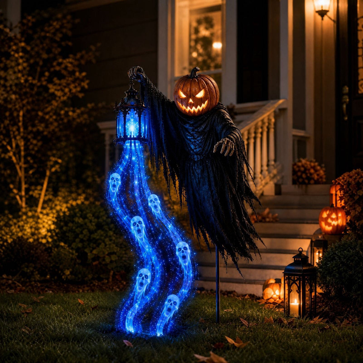 Solar Halloween Metal Moon Black Cat Garden Stake with LED Pumpkin Lantern, Light Up Star Bat Yard Decor Stake, Spooky Outdoor Lawn Pathway Halloween Decoration