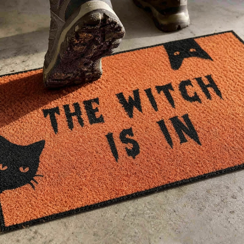 Halloween Black Cat Doormat Outdoor 23x15 Inch, Funny Welcome Mat | Non-Slip PVC Backing, No-bleed Stays Vibrant in Covered Outdoor Areas