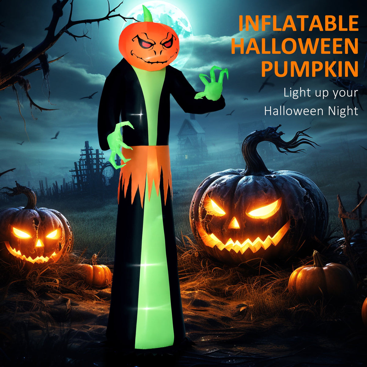 HOMCOM Halloween Inflatable Pumpkin with LED Lights for Garden Indoor Outdoor