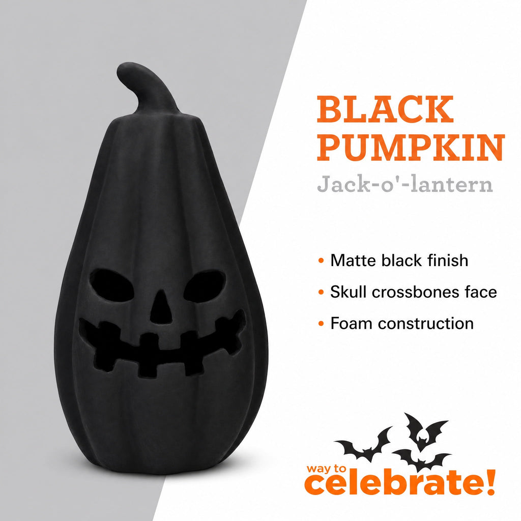 Paper Mache Jack-o'-Lantern Decoration, Black, 13.3", Halloween by Way To Celebrate