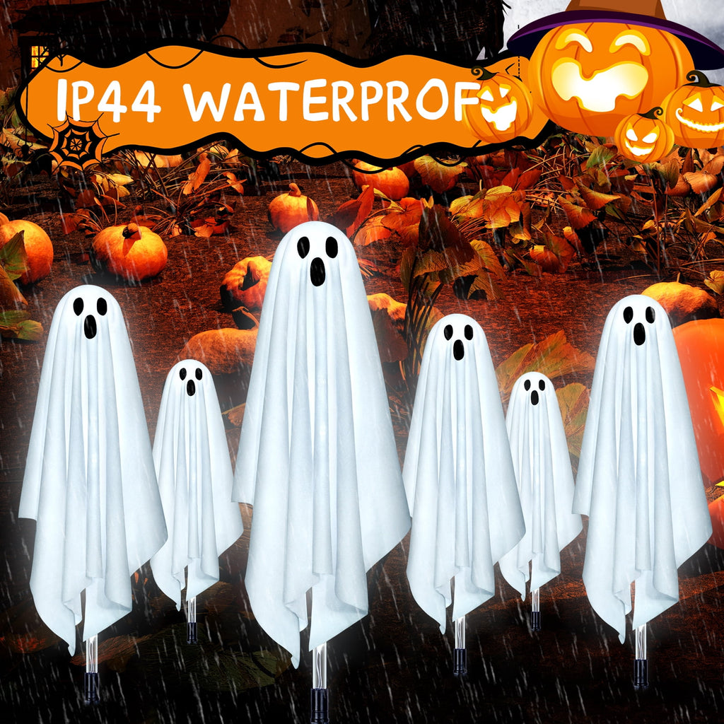 Fohil Halloween Solar Ghost Lights Outdoor Decor Waterproof 8 Modes 6 Pack