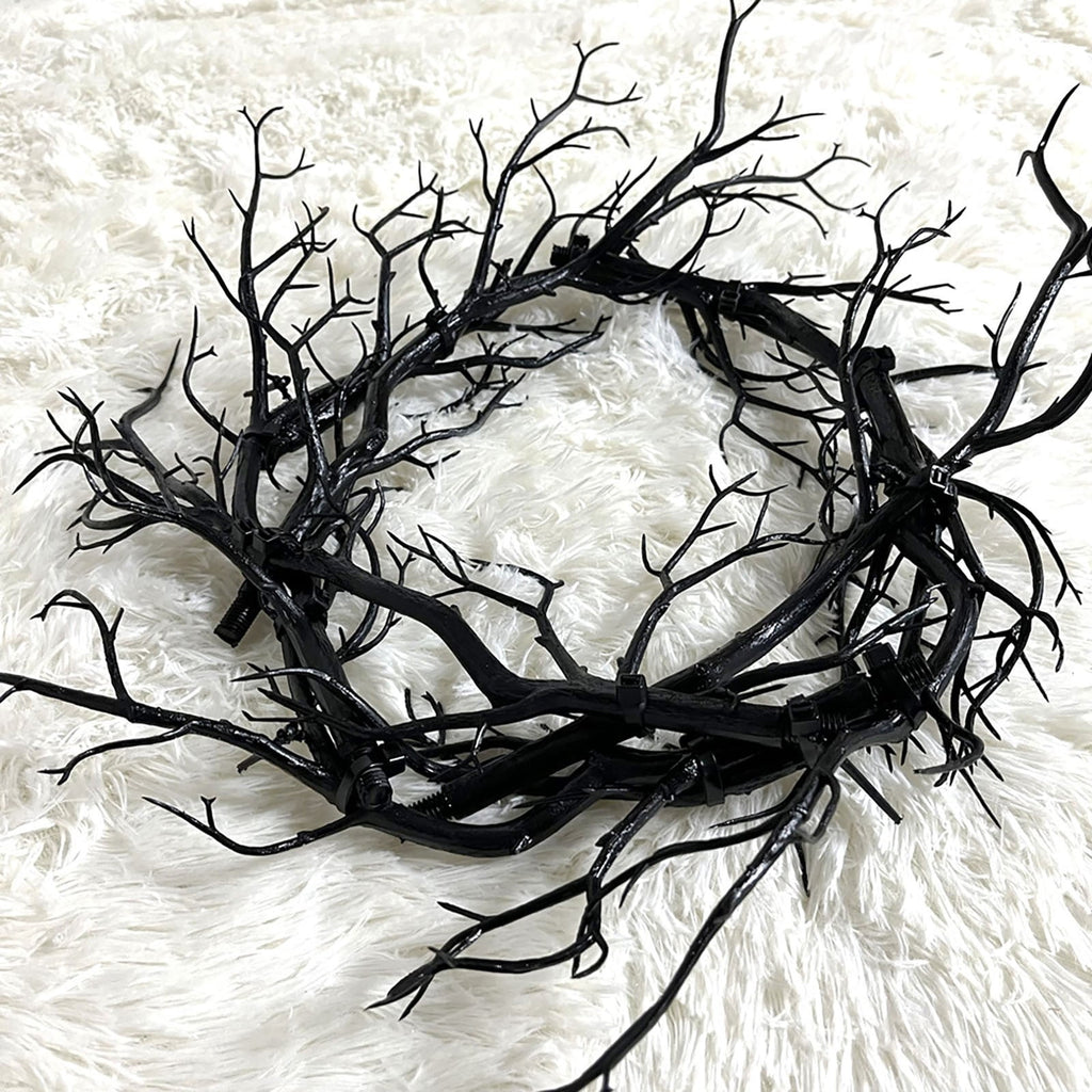 Artificial Black Branch Halloween Wreath for Front Door Outdoor Decor Black Grapevine Wreath with Dead Branch Garland for Indoor Party Home Wall Seasonal Pendant