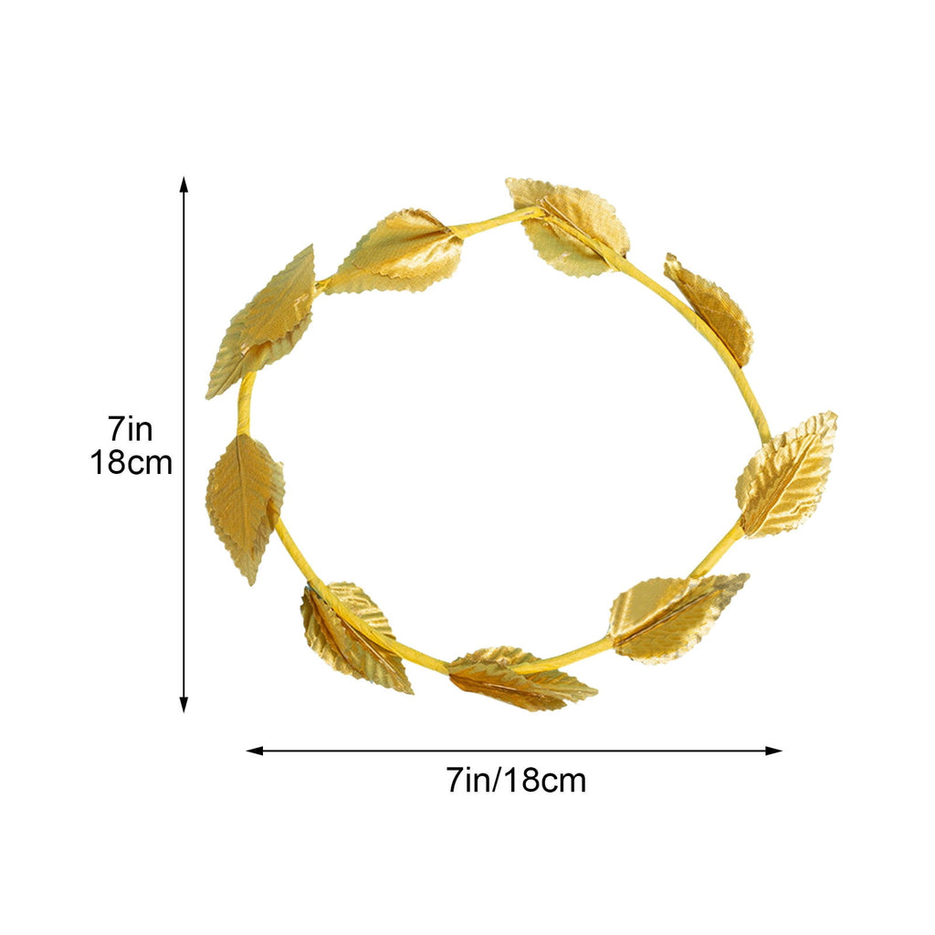 Gold Laurel Crown Wreath, 7'' Artificial Metal Gold Leaf Carnival Halloween Roman Headband Wreath for Halloween Christmas