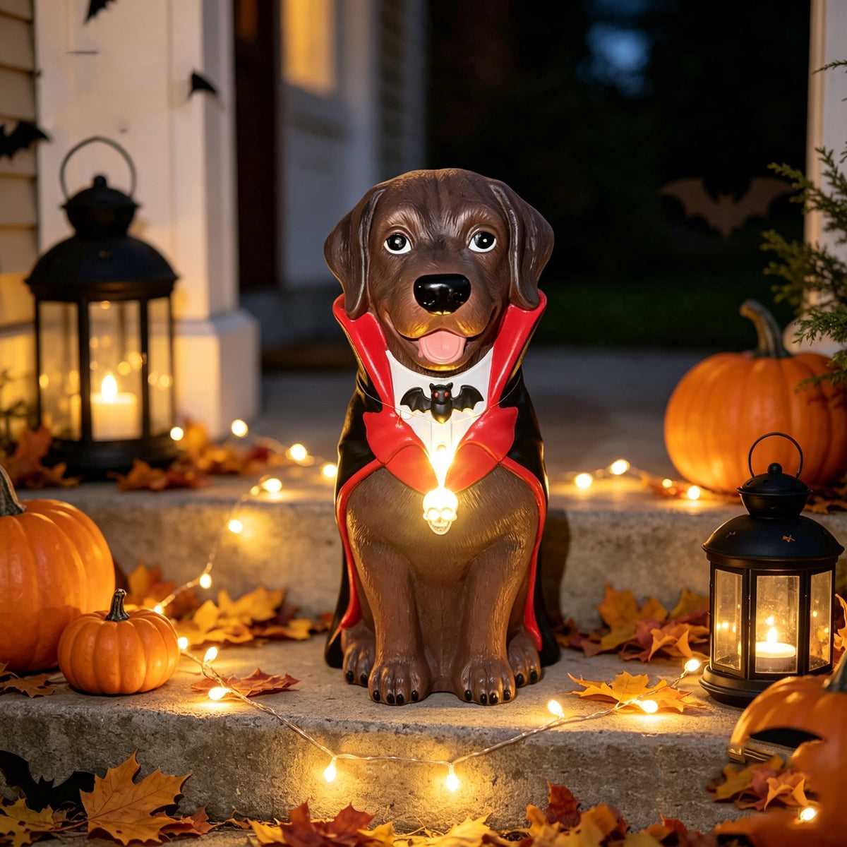 2026 New Halloween Light‑Up French Bulldog Figurine, Shark Outfit Dog Statue with Glowing Pumpkin, Waterproof Resin Table Holiday Decorations, Cute Spooky Halloween Decorations for Porch Yard Home