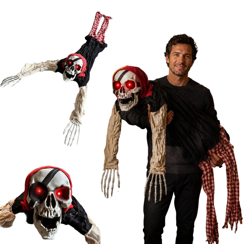 55-Inch Animated Pirate Ghost Halloween Prop, Creeping Skeleton Figure with Spooky Sound & Glowing LED Eyes, Outdoor Yard Lawn Decoration