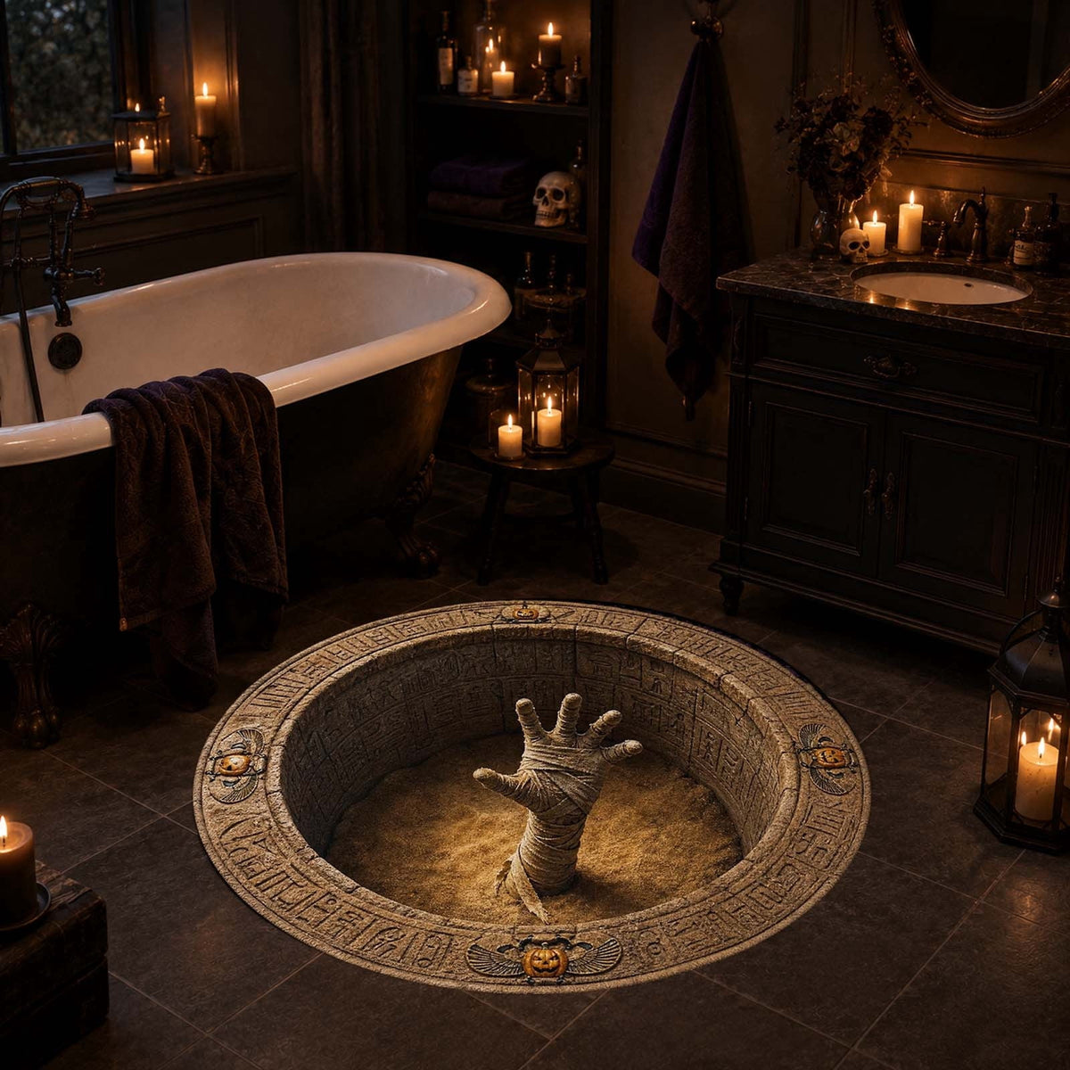 Win s Way 3D Illusion Round Halloween Rug Optical Illusion Doormat Non- Washable Entryway Decor Spooky Fall Front Door Mat for Party Decoration Available in 15.8/23.6/31.5 Inch