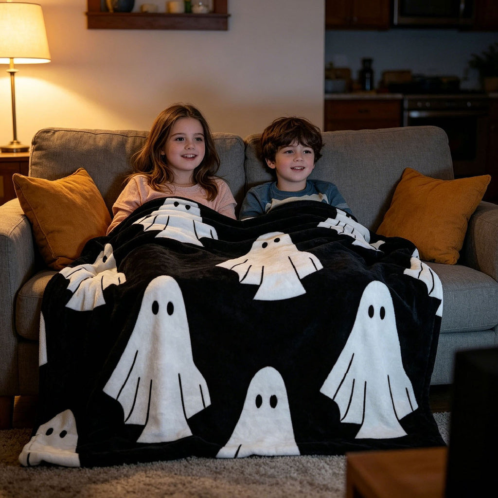 Halloween blanket,Halloween Print Throw Blanket Flannel Soft Cozy Decorative Nap Blanket with Ghost Pumpkin Skull for Office Bedroom Sofa Camping Travel(100x150cm/39x59 Inch),Black