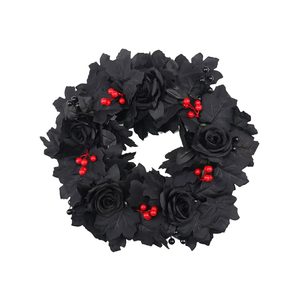 WWC Halloween Wreath, Artificial Silk Bats And Skulls Wreath, Gothic Halloween Decor for Fall Party Front Door Porch Mantel