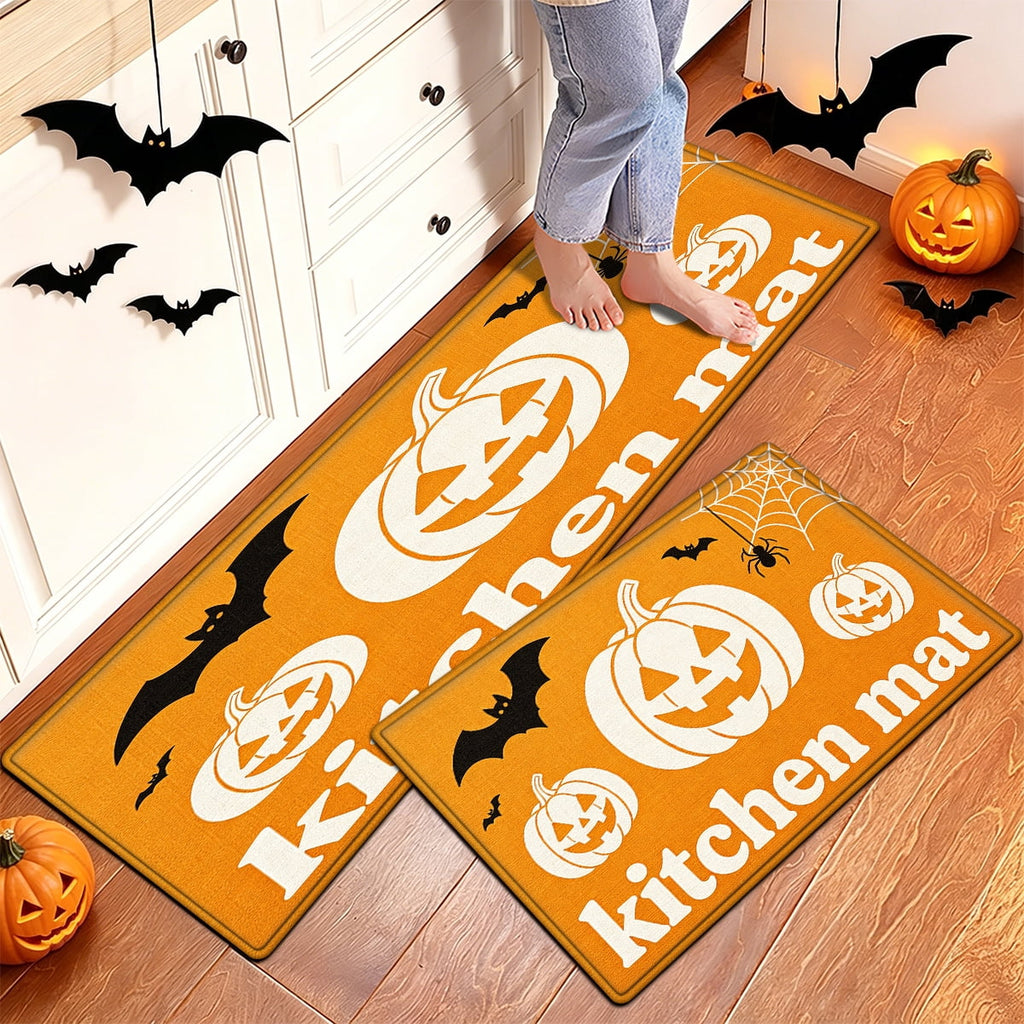 YIMEIS Halloween Orange Ghost Pumpkin Black Cat 1Pc Flannel Mat & Kitchen Rugs,Soft Non-slip,16''×24'' Inches,for Entryway Bathroom