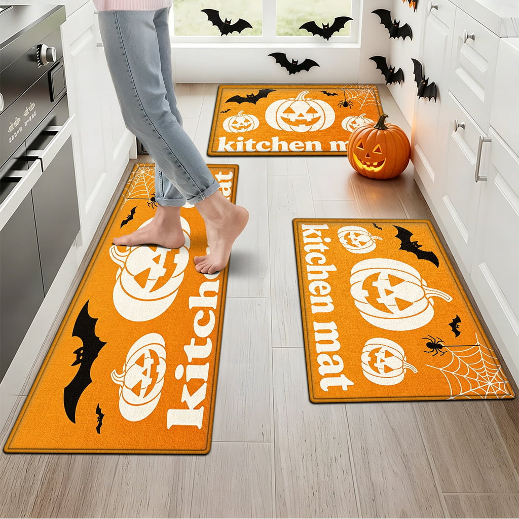 YIMEIS Halloween Orange Ghost Pumpkin Black Cat 1Pc Flannel Mat & Kitchen Rugs,Soft Non-slip,16''×24'' Inches,for Entryway Bathroom