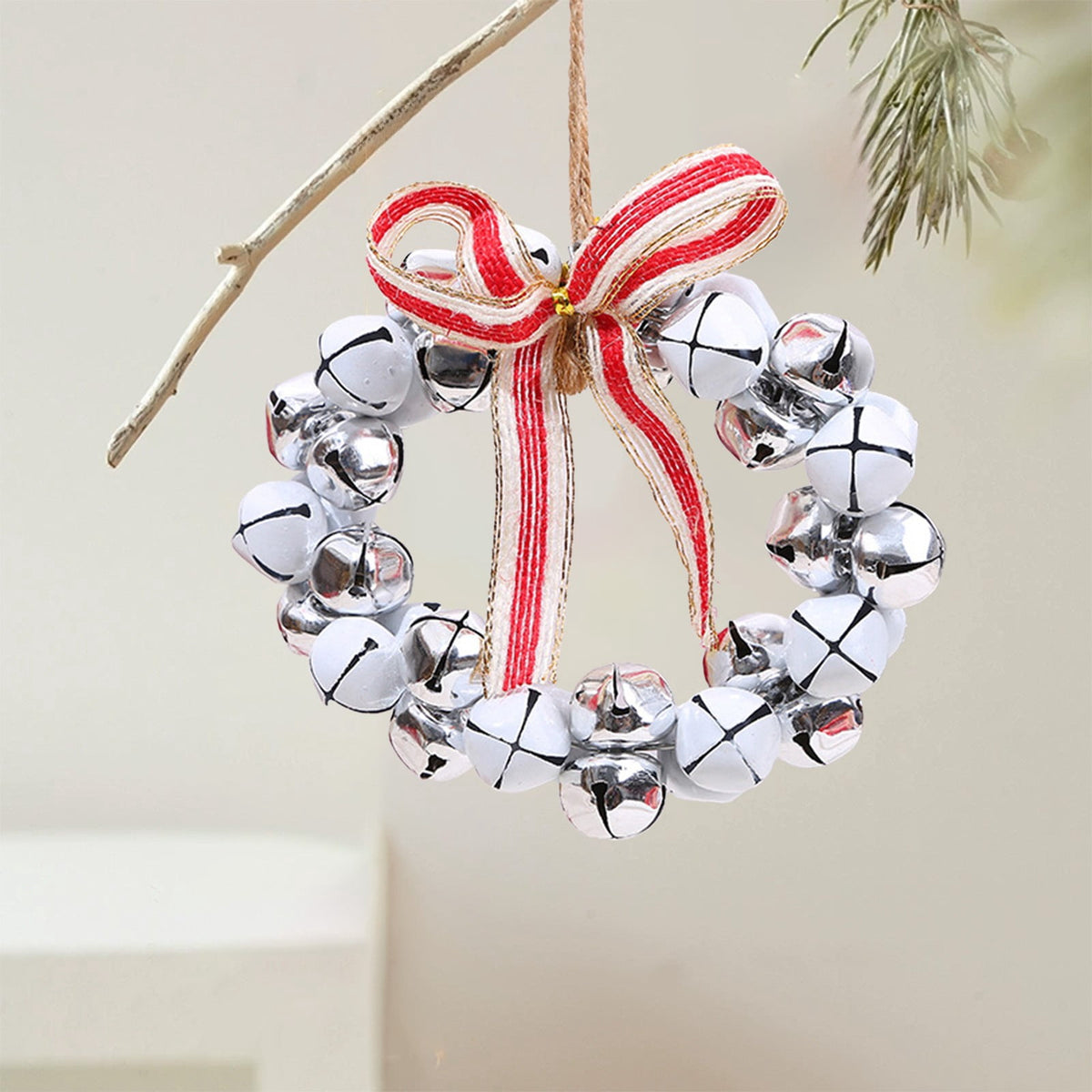Christmas Bell Wreath Xmas Bell Garland with Bow Front Door Wreath Festival Hanging Ornament for Party Table Fireplaces Porch Walls New Years Halloween Home Decor