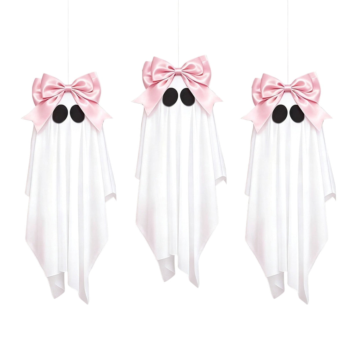 Pink Halloween Decor Ghost Candy Bowl Figurine with Bow and Scalloped Holder for Indoor Tabletop Decor and Party Favor Display