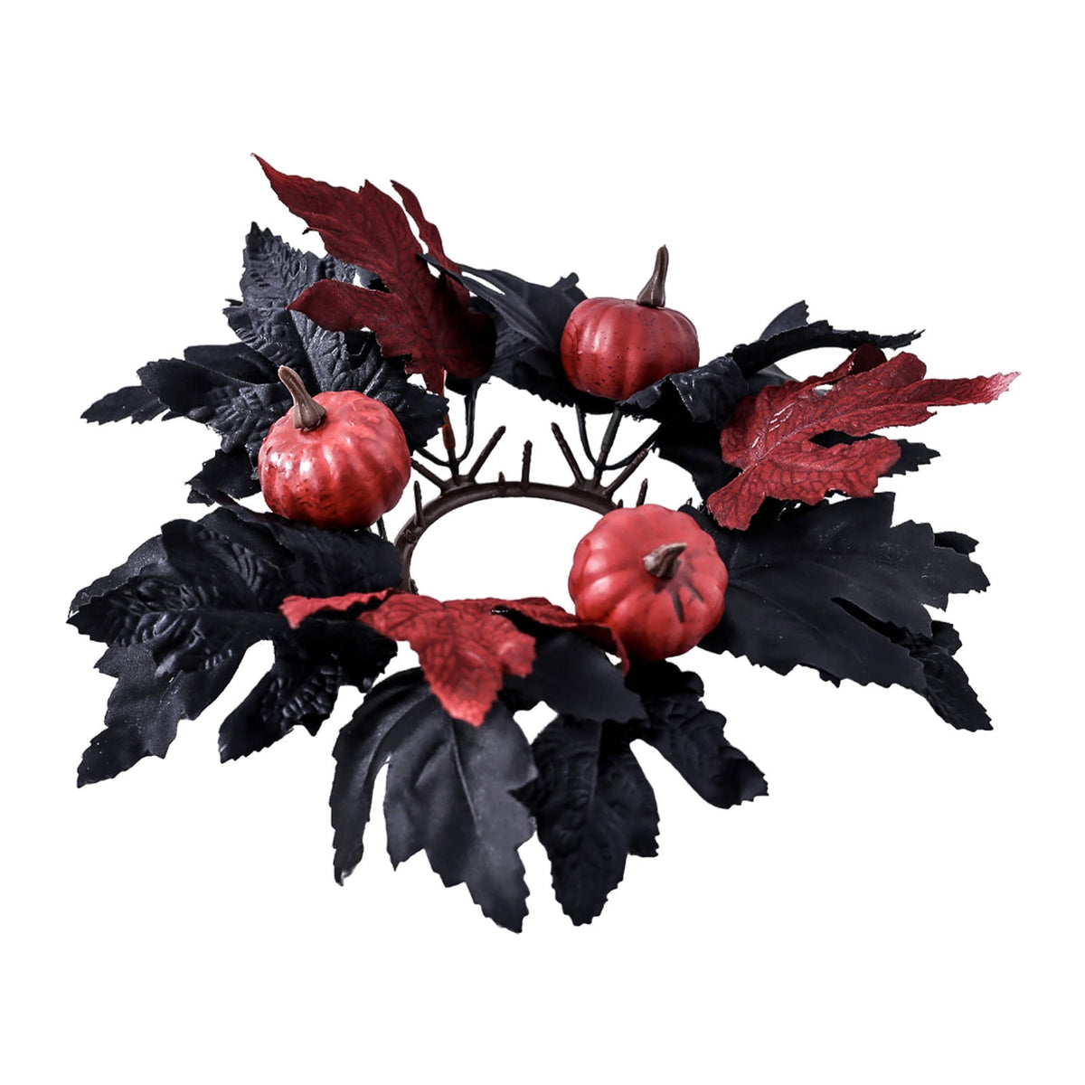 Fall Candle Rings Wreaths 3 Inch Center, Artificial Pumpkin Maple Leaf Candle Rings for Pillars Candles Centerpieces Halloween Thanksgiving Harvest Festival Home Table Decor