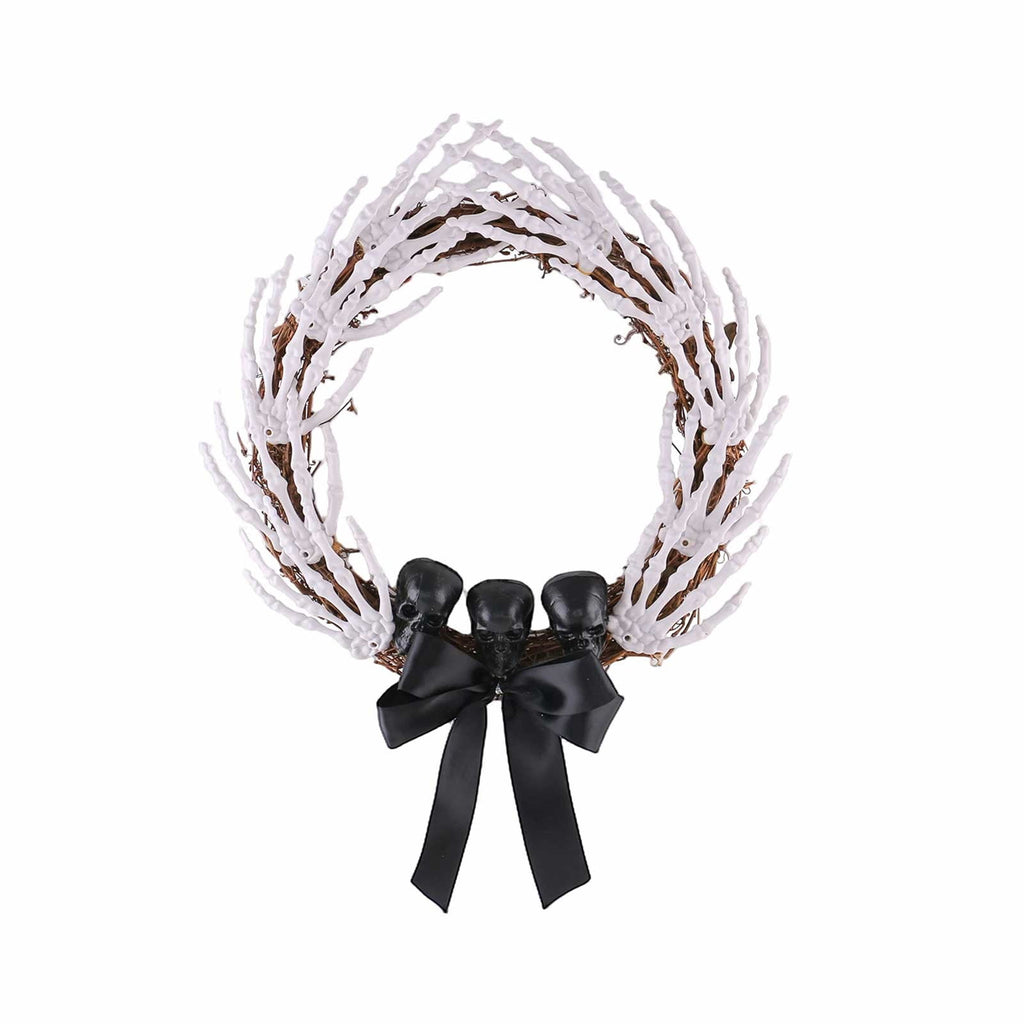 14 Inch Halloween Wreaths for Front Door,Gothic Spooky Skeleton Hands Wreath with Skull Bow for Halloween Decorations Indoor Outdoor Mantel Wall Window Table Porch Fall Home Party Supplies