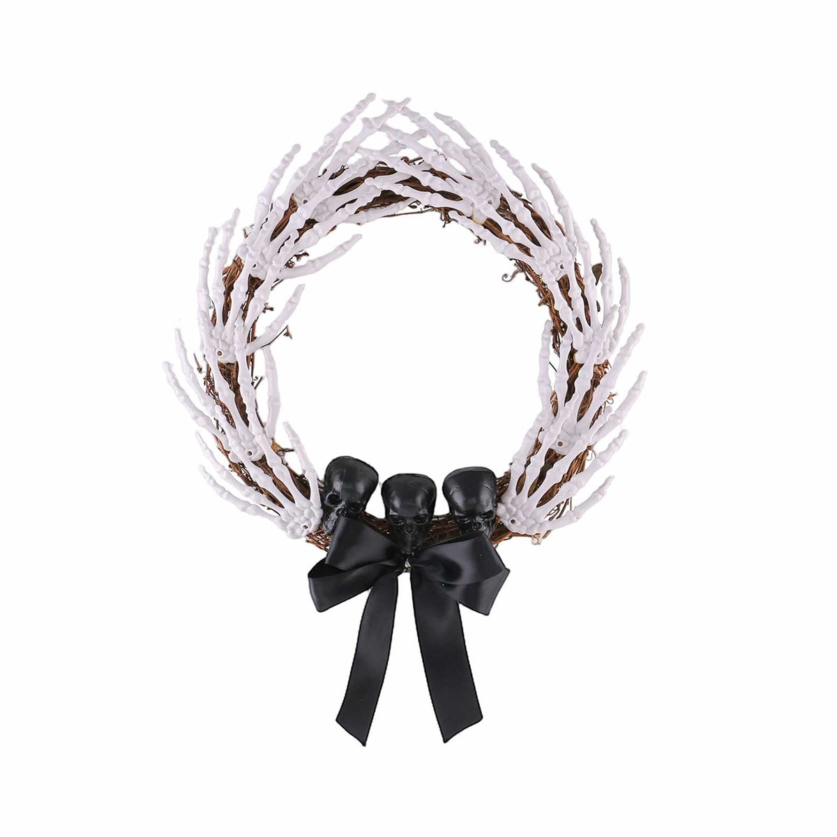 14 Inch Halloween Wreaths for Front Door,Gothic Spooky Skeleton Hands Wreath with Skull Bow for Halloween Decorations Indoor Outdoor Mantel Wall Window Table Porch Fall Home Party Supplies