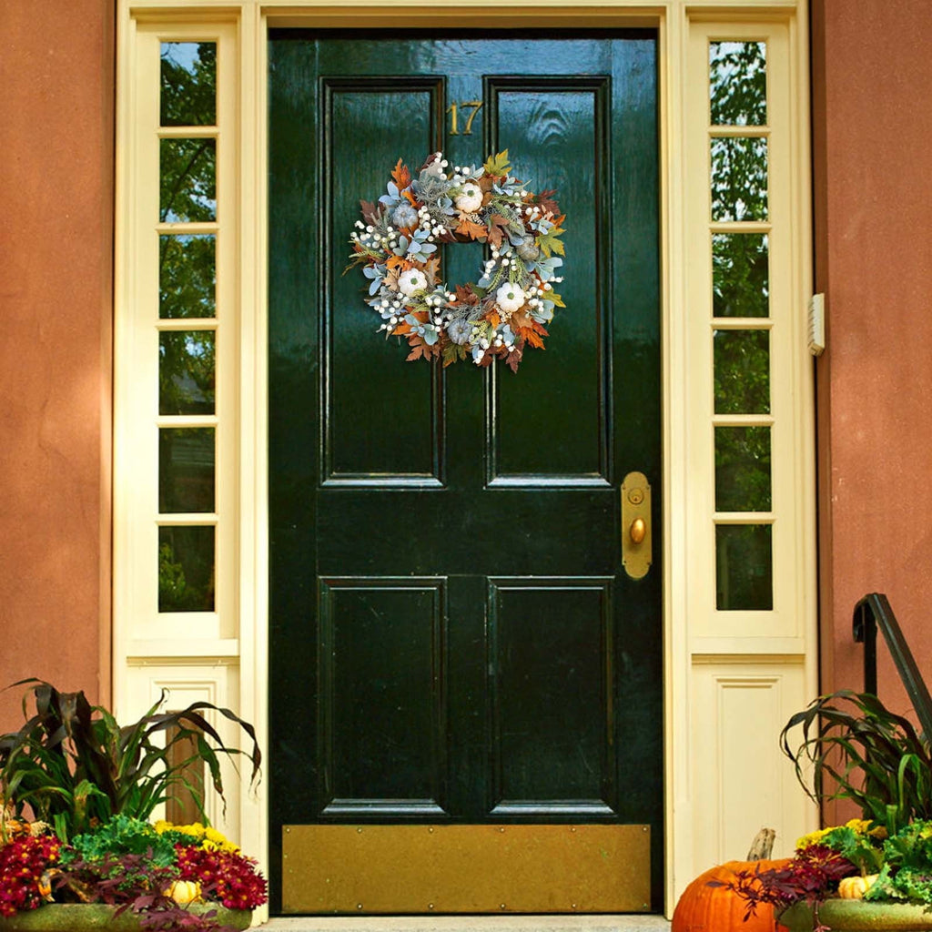 Summercome Fall Wreath for Front Door, Autumn Pumpkin Wreath Halloween Thanksgiving Wreath Door Hanging Party Decoration Home Relaxed Decor Inside Outside Wreath Window Garland Yard Indoor Outdoor, 20