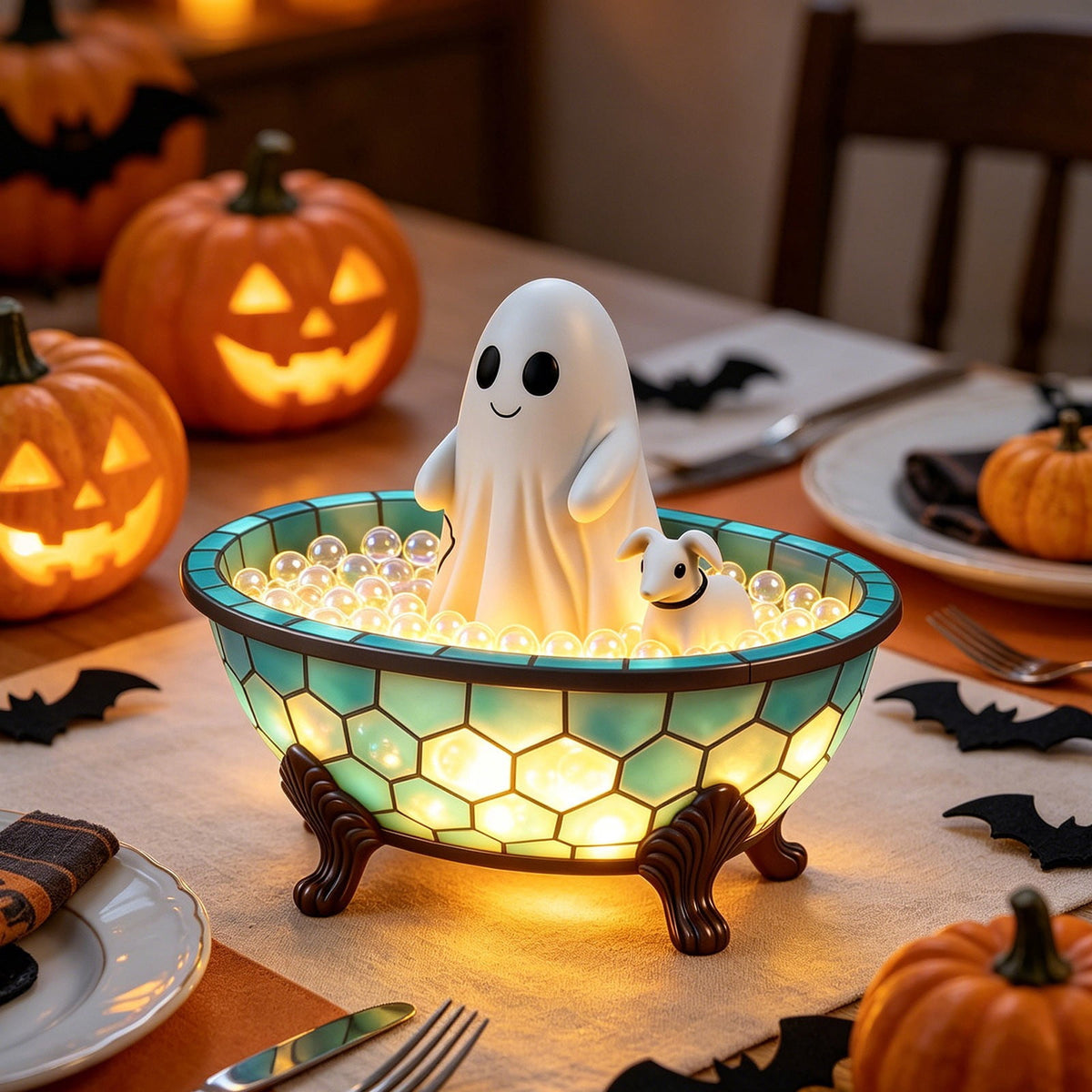 Gifts Under $20 Ghost Campfire Night Light, Flickering Flame Nightlight, Halloween 3D Cute Spooky Marshmallow Ghost Decoration for Bedroom, Spooky Season Home Halloween Decor for Ki*ds Adults