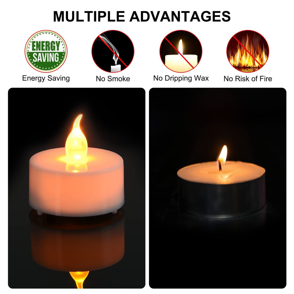 24PCS LED Tealight Candles with Remote Timer, Battery Operated Flameless Tea Light Candles, Fake Flickering Votive Candles for Home Centerpiece Table, Anniversary, Party, Halloween, Ramadan Decor