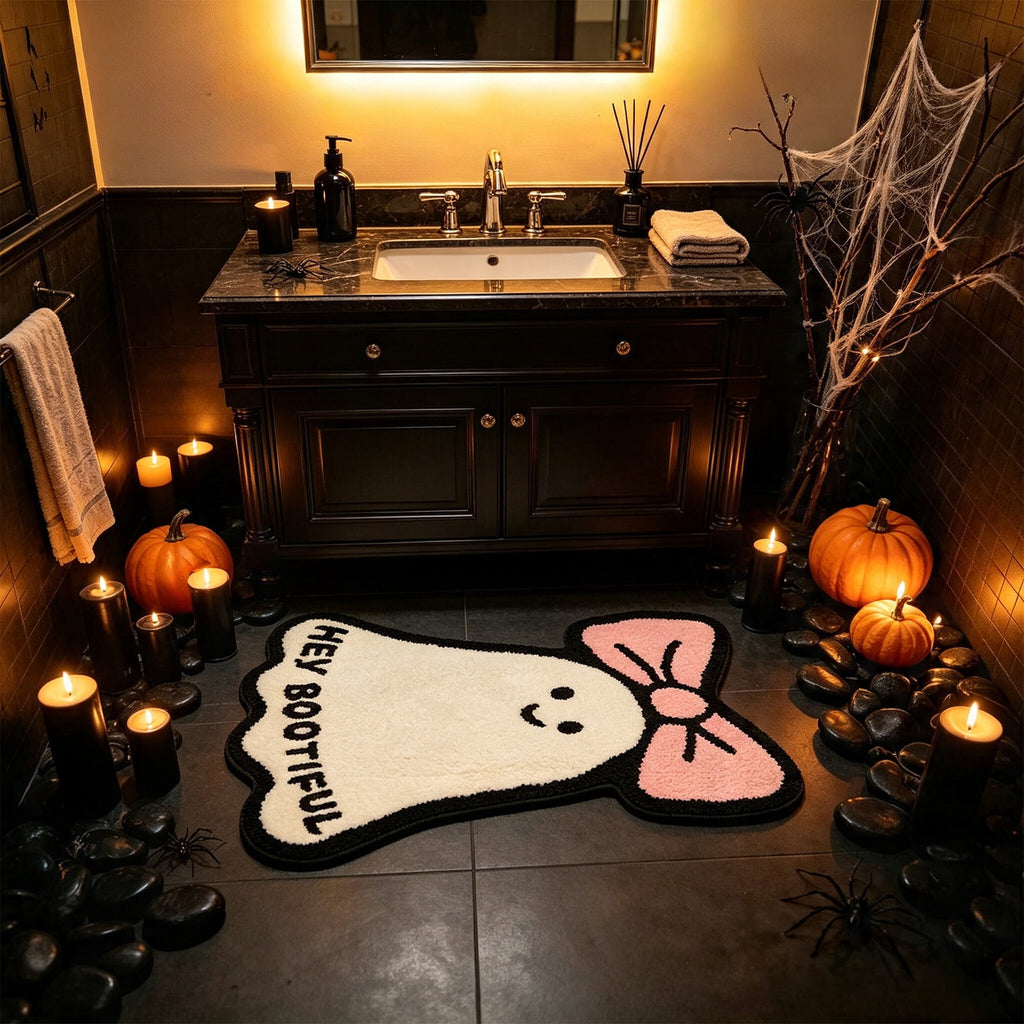 Pink Halloween Decor Ghost Candy Bowl Figurine with Bow and Scalloped Holder for Indoor Tabletop Decor and Party Favor Display
