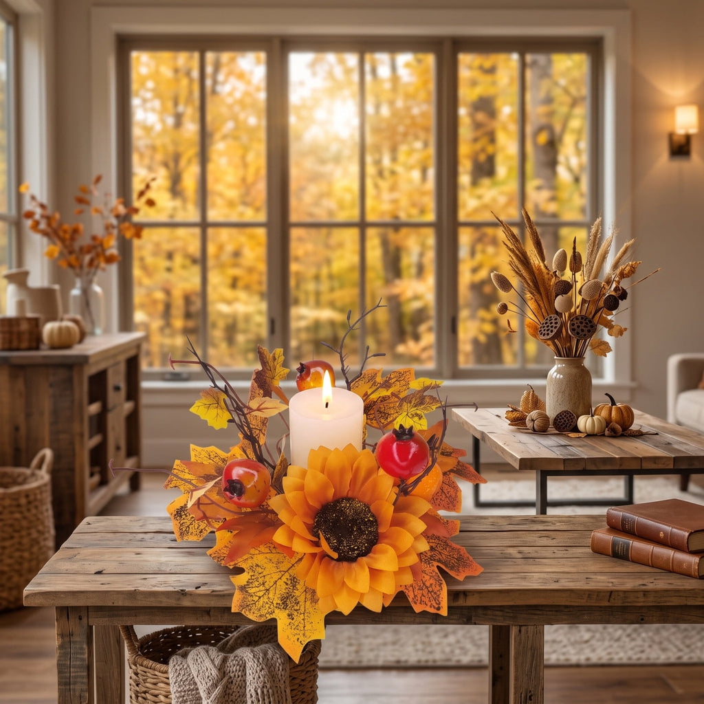 Small Fall Gradient Wreath for Front Door, Multicolor Artificial Autumn Wreaths Thanksgiving Decor for Home, Fall Halloween Decorations, Outdoor Indoor Farmhouse Wall Decor Year Round, E