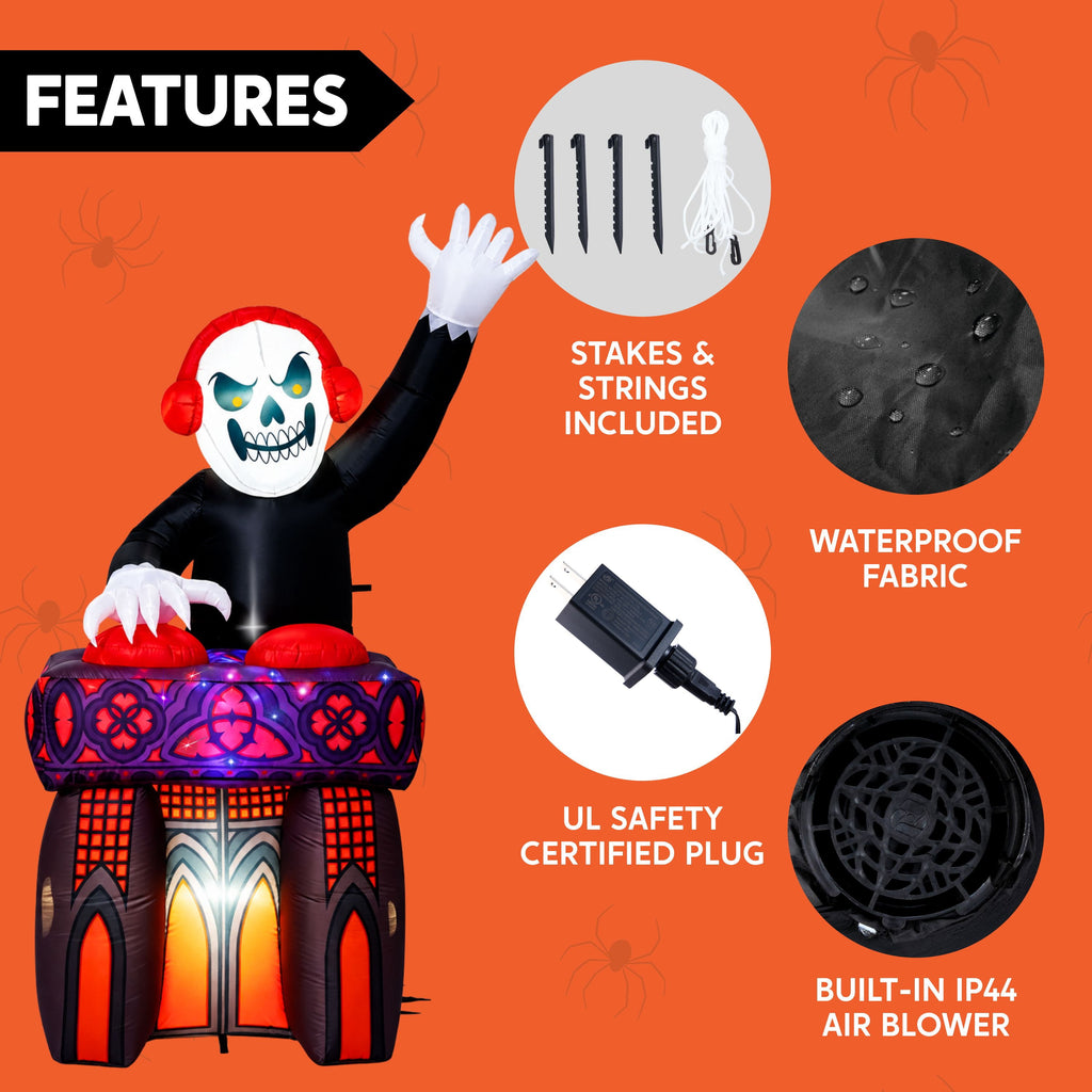 Joyfy 8 FT Halloween Inflatable Skeleton Dinosaur with Build-in LEDs Pumpkin Decorations,Halloween Outdoor Decorations Blow up Yard Decorations