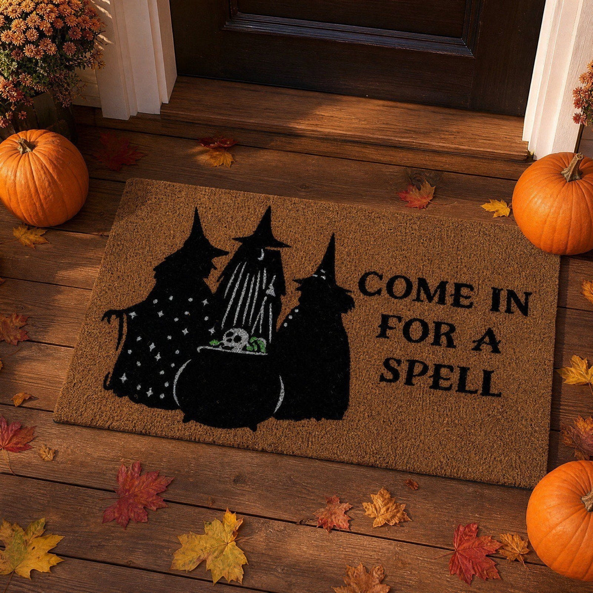 Halloween Pumpkin Crow Coir Doormat 23.6x15.7 Inch Fall Front Porch Welcome Mat Non Slip Seasonal Entryway Decor for Home Indoor Outdoor Display
