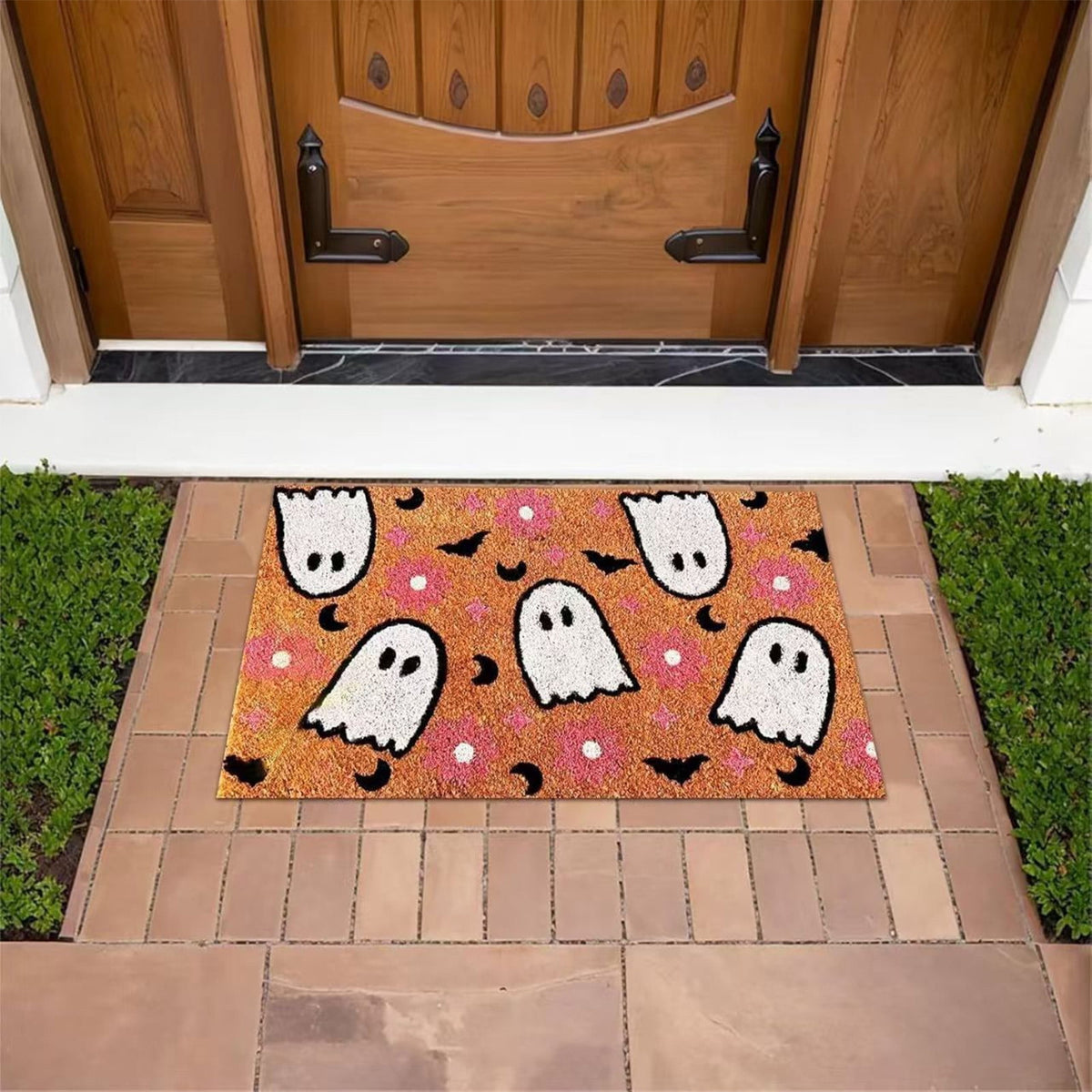 Front Door Mat Indoor Outdoor Entrance Rug, Semicircular Entrance Mat, Half Round Waterproo Non-Slip Durable Rubber Doormat for Garage, Patio, 29.5 inch
