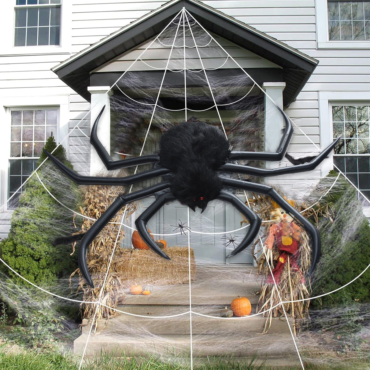 Halloween Inflatable Spider Halloween Outdoor Decorations Hairy Black Spider Scary Giant Spider Indoor Outdoor Blowup Spider Decoration Props For Halloween Yar