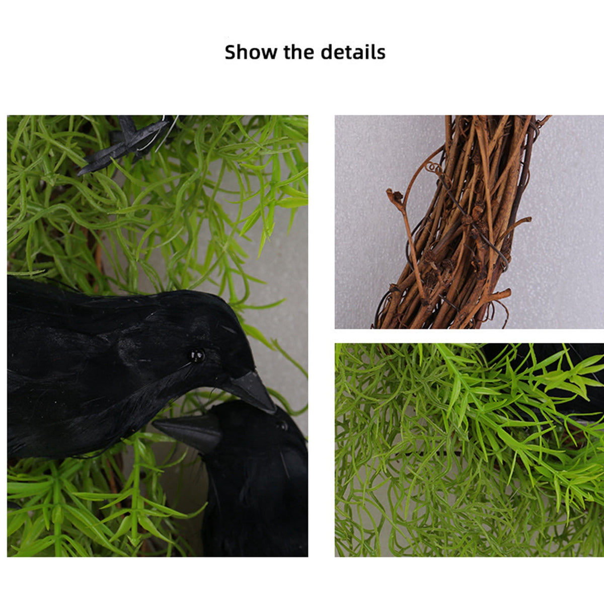 Halloween Crow Wreath with Artificial Greenery, Door Decoration for Home Indoor Outdoor Party,Halloween Christmas Decorations,13.78 inch