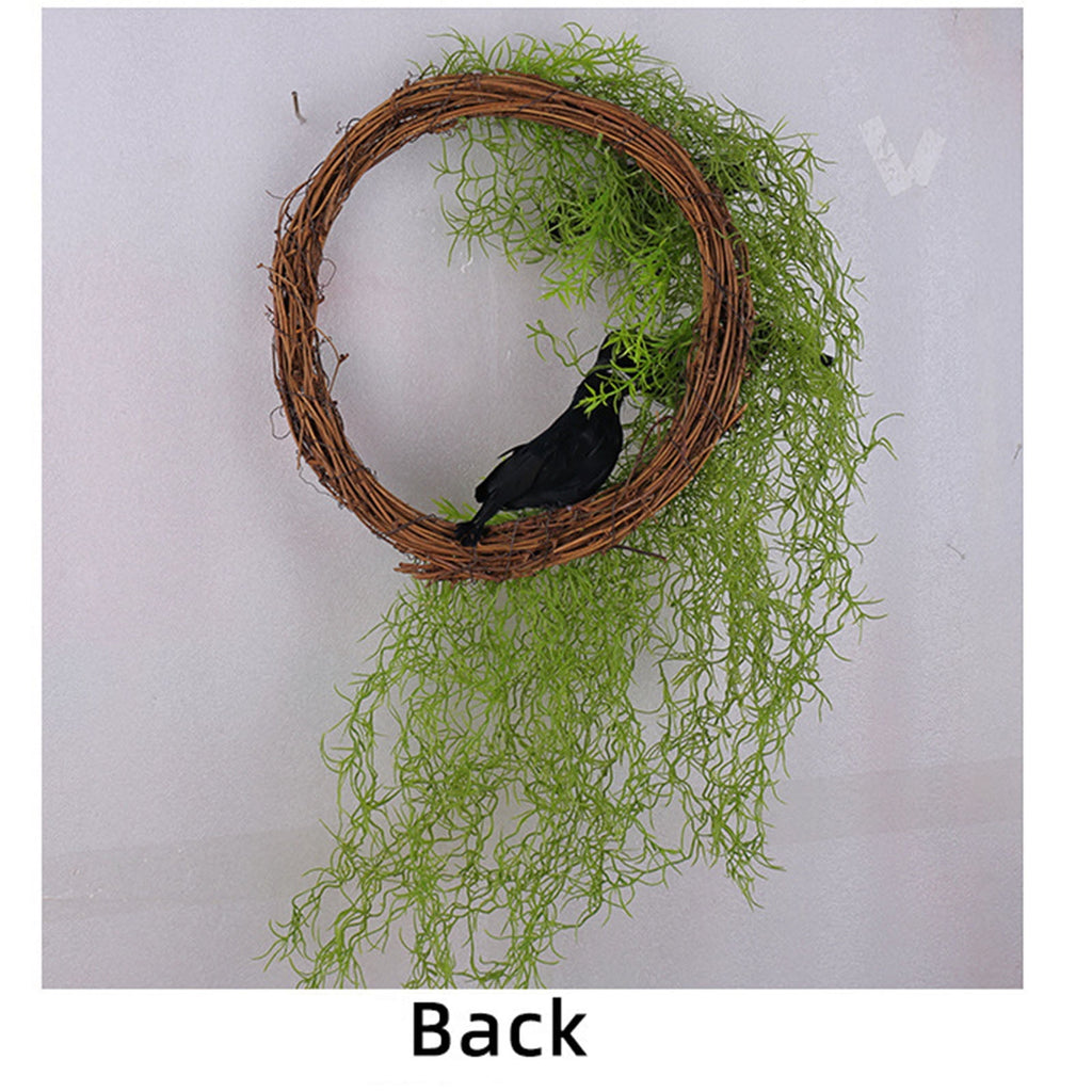 Halloween Crow Wreath with Artificial Greenery, Door Decoration for Home Indoor Outdoor Party,Halloween Christmas Decorations,13.78 inch
