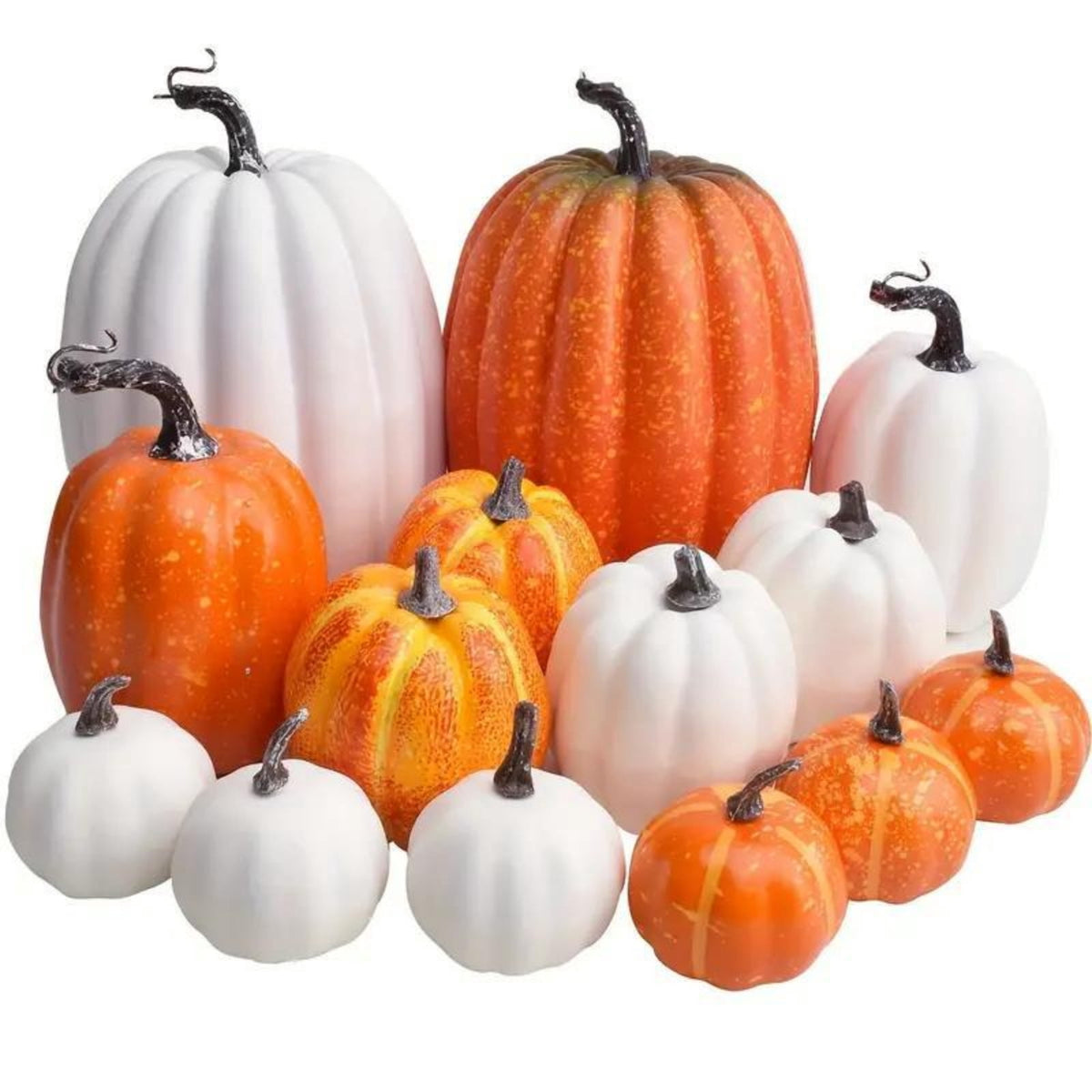 7 Pc Artificial Pumpkin Set Fall Halloween Decor, Rustic Harvest Thanksgiving Table Centerpiece for Home Farmhouse Kitchen Display