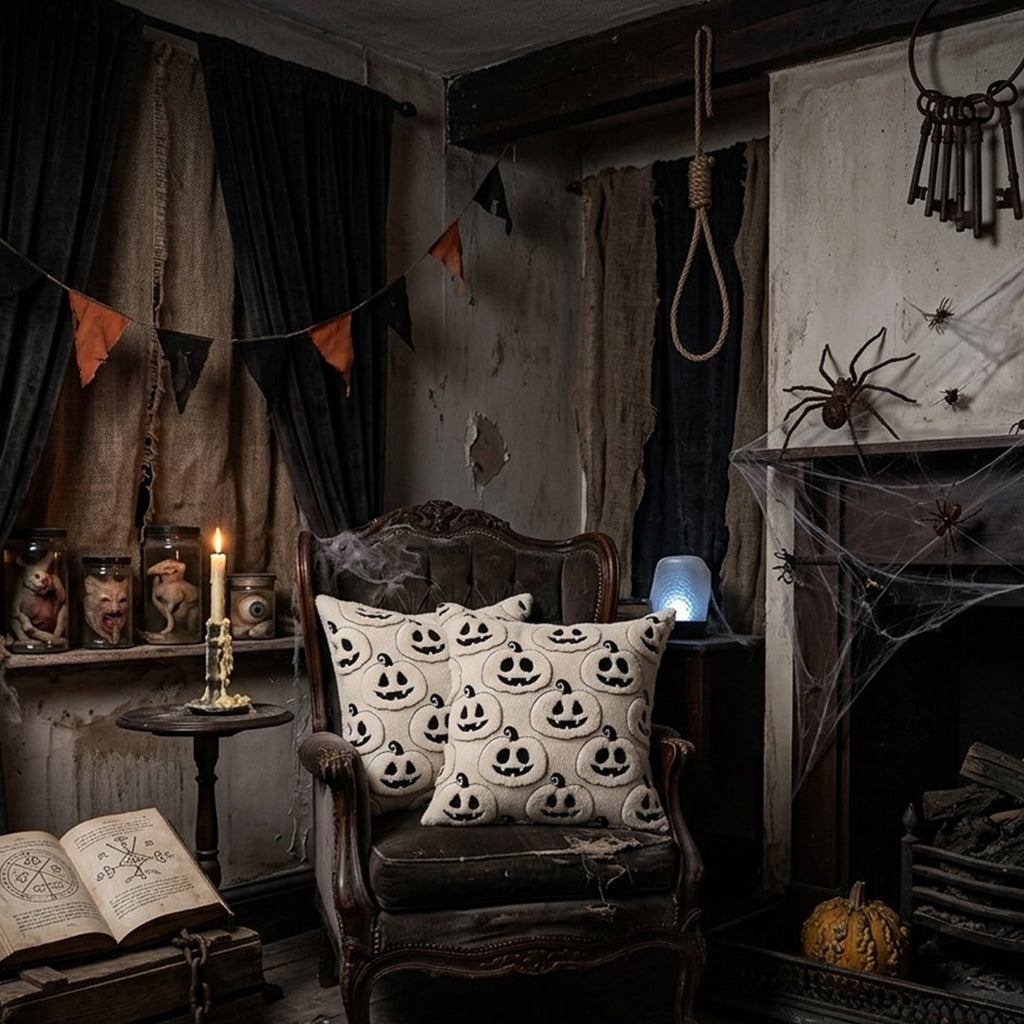 Cute Reading Ghost Plush Throw Pillow, Halloween Book & Pumpkin Bucket Ghost Stuffed Cushion, Spooky Season Decorative Pillow, for Sofa, Bedroom, Party Decor