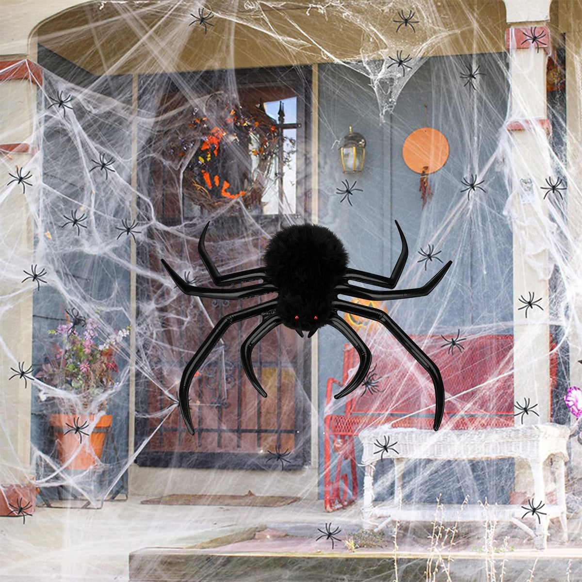 Halloween Inflatable Spider Halloween Outdoor Decorations Hairy Black Spider Scary Giant Spider Indoor Outdoor Blowup Spider Decoration Props For Halloween Yar