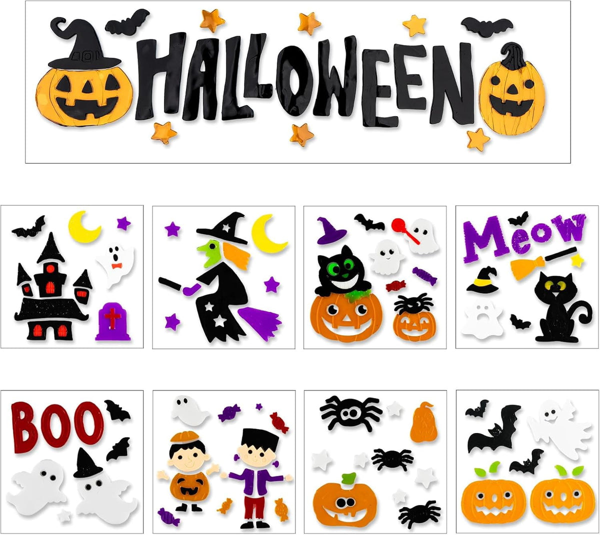 5 Pcs Halloween Window Clings Gel Reusable Static Halloween Window Decorations for Office, Classroom, Fridge, Halloween Window Stickers, Vibrant Halloween Decor (Witch)