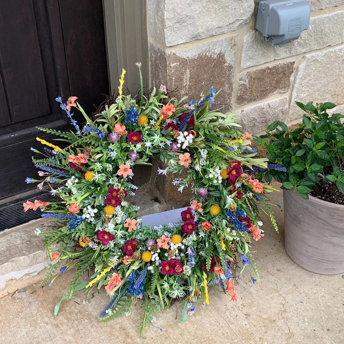 Texas Wildflower Wreath Spring And Summer Plastic Wreath Home Patio Door Hanging Decoration Simulation Dried Flowers For Halloween Thanksgiving Christmas(Green)