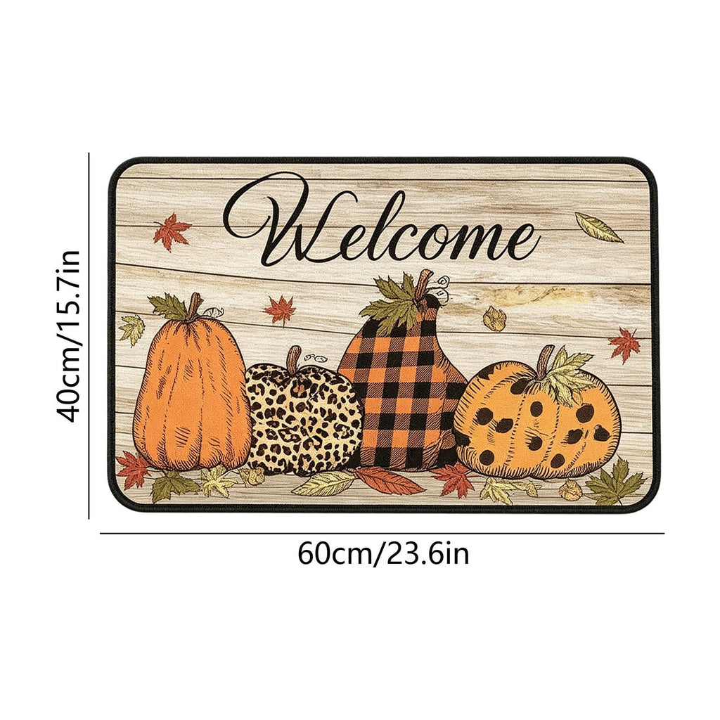 Yhmxh Fall Pumpkin Decorative Door Mat, Autumn Harvest Welcome Entryway Rug, Non‑Slip Absorbent Front Doormat, Seasonal Floor Mat for Indoor Outdoor Halloween Home Decoration 15.7x23.6 Inch