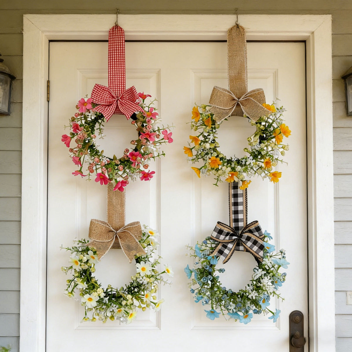 Mini Spring Wreaths, Artificial Daisy Flowers Small Pillar Holder Wreath, Spring Summer Floral Wreath for Candle, Farmhouse, Porch, Front Door, Cabinets, Table Decoration, White