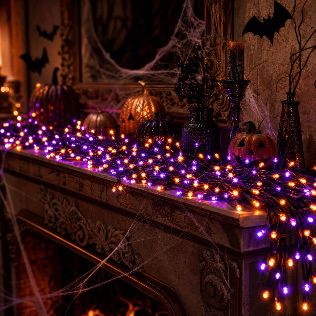 Halloween String Lights, 39Ft 100 LED Orange Purple Outdoor Waterproof Plug in Fairy Lights with 8 Modes for Yard Porch Window Mantel Party Decor