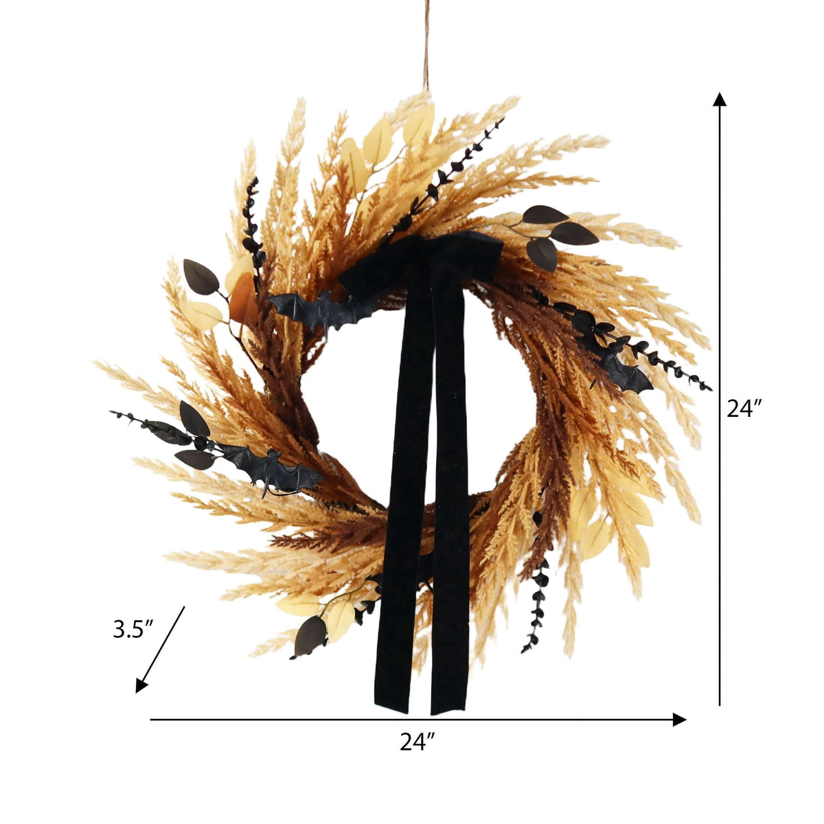 Wheat with Bats Wreath, Yellow and Black, 24", Halloween by Way To Celebrate