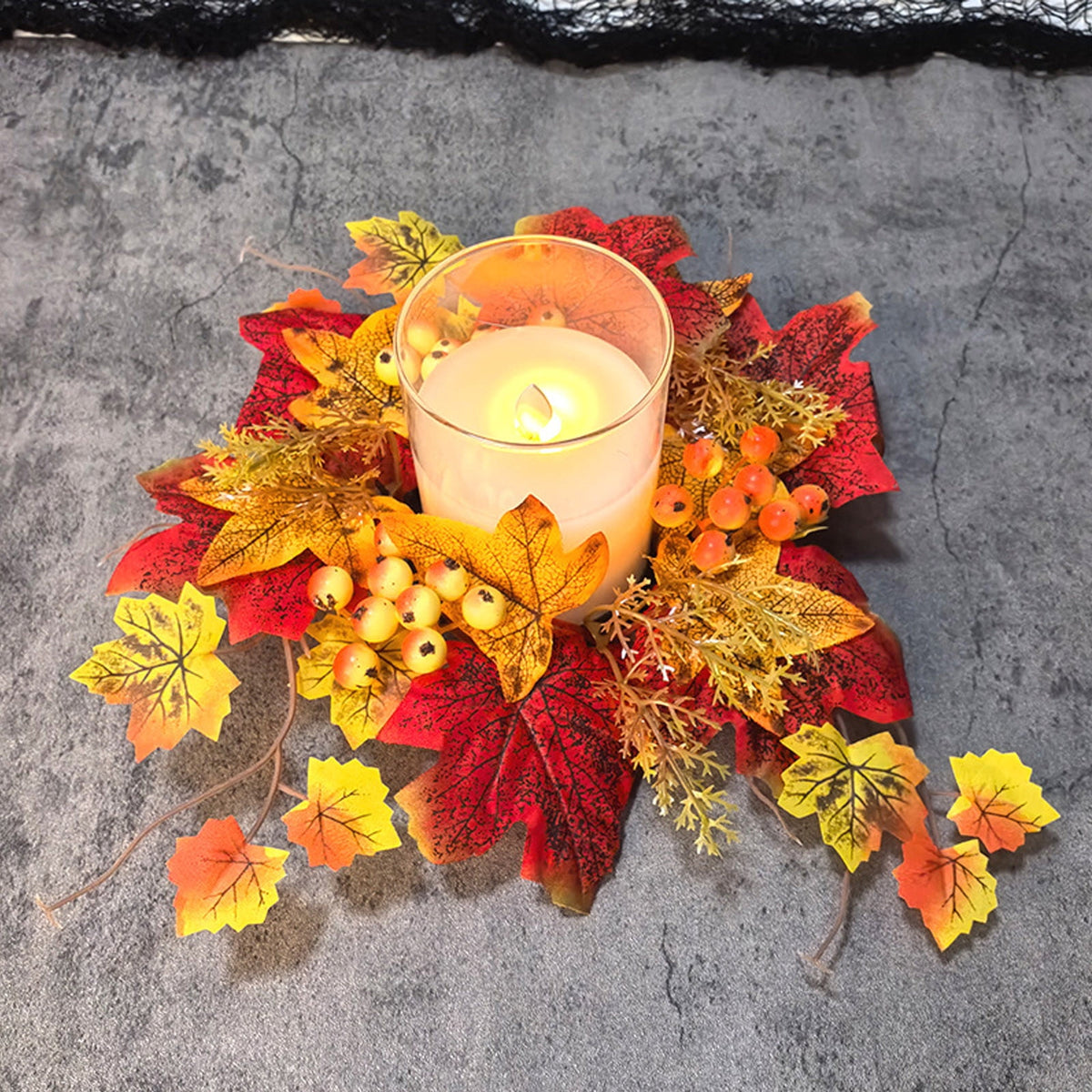 Small Fall Gradient Wreath for Front Door, Multicolor Artificial Autumn Wreaths Thanksgiving Decor for Home, Fall Halloween Decorations, Outdoor Indoor Farmhouse Wall Decor Year Round, E