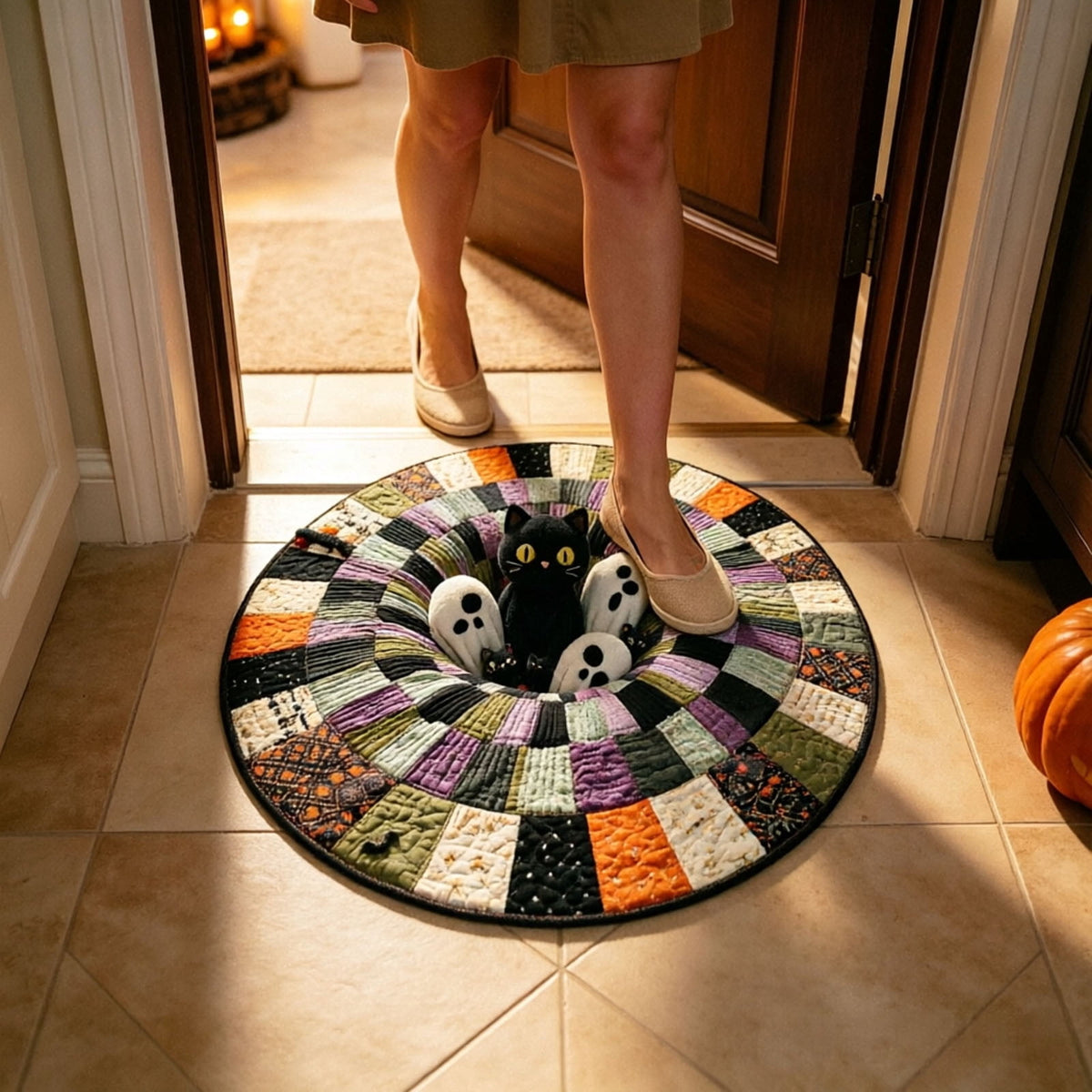 Win s Way 3D Illusion Round Halloween Rug Optical Illusion Doormat Non- Washable Entryway Decor Spooky Fall Front Door Mat for Party Decoration Available in 15.8/23.6/31.5 Inch