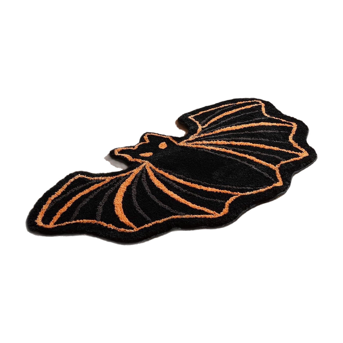 SDJMa Halloween Bat Bath Mat, Black Orange Washable Non-Slip Faux Fur Bat Floor Mat for Halloween Holiday Home Bathroom Bedroom Gothic Decor, 15.7"x23.6"