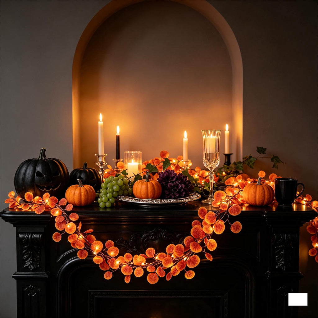 Chmadoxn 78.74" Halloween Thanksgiving Maple Leaf Garland with Mini Pumpkins & Berries, Artificial Fall Leaves Vine for Mantel Staircase Porch, Autumn Harvest Hanging Home Decor