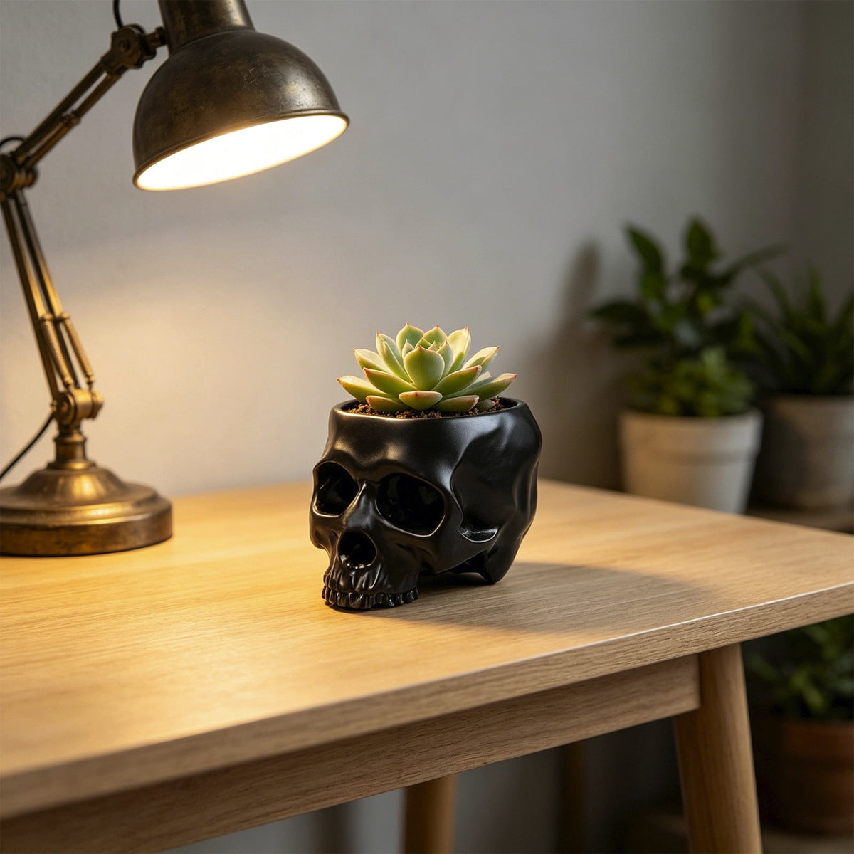 AuroraX Halloween Skeleton Head Plantser Halloween Resin Skull Flower Pot Indoor Spooky Cactus Candy Halloween Desk Decoration Black