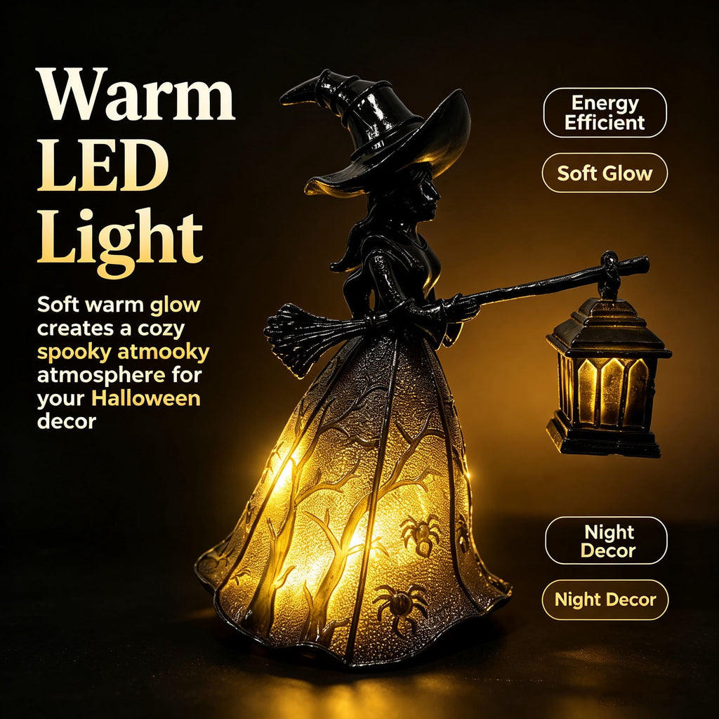 BZPIZ Witch Hat Lamp Handcrafted Retro Resin Stained Witch Hat Desk Lamp Halloween Home Decor Gothic Wizard Hats Night Light for Bedroom & Bookshelf