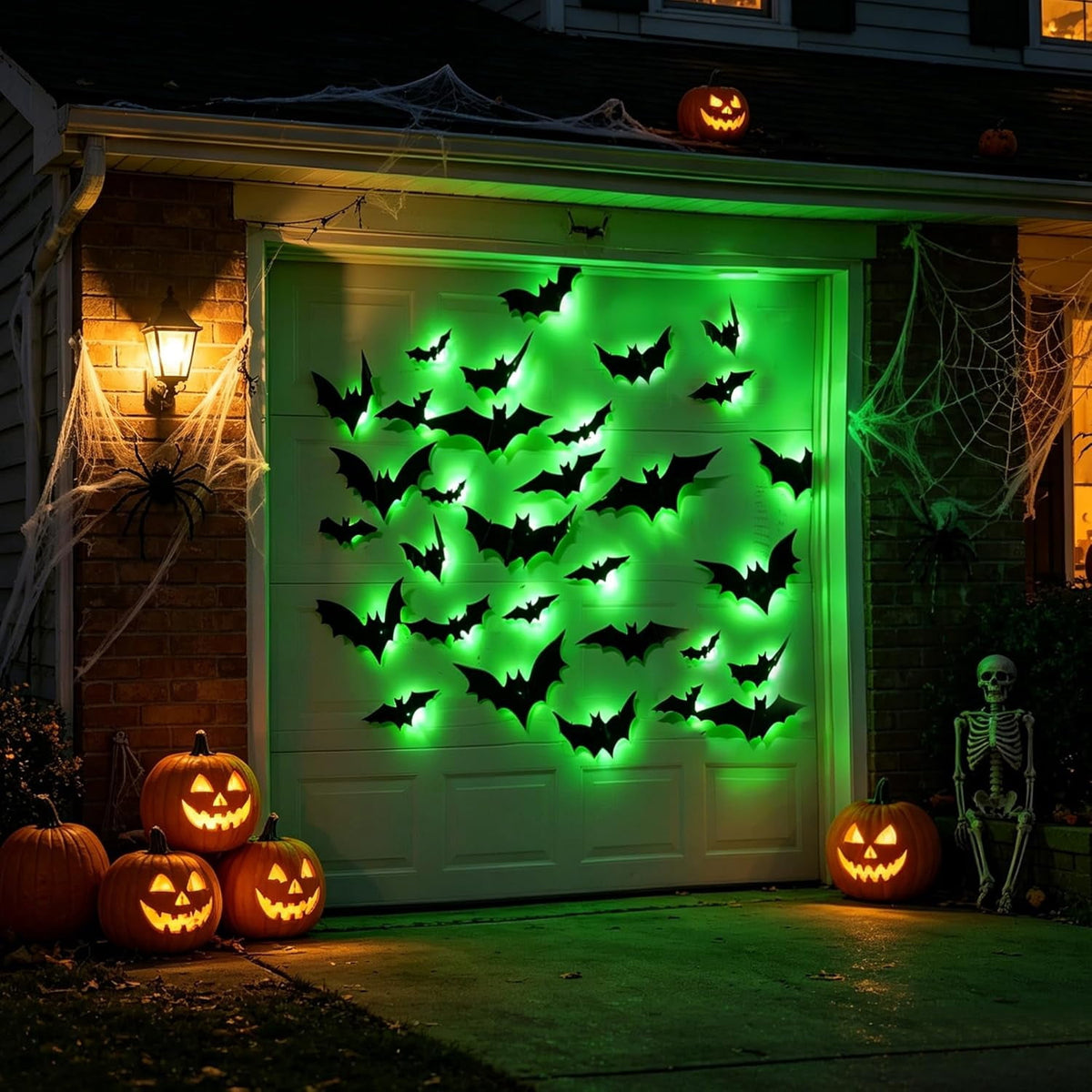 CQHVKQ 36 PCS Halloween Bats Decorations, Realistic 3D LED Bats Wall Stickers Decor, Assorted Size Removable Lighted PVC Bats DIY Wall Sticker for Halloween Party, Bedroom, Home, Indoor and Outdoor