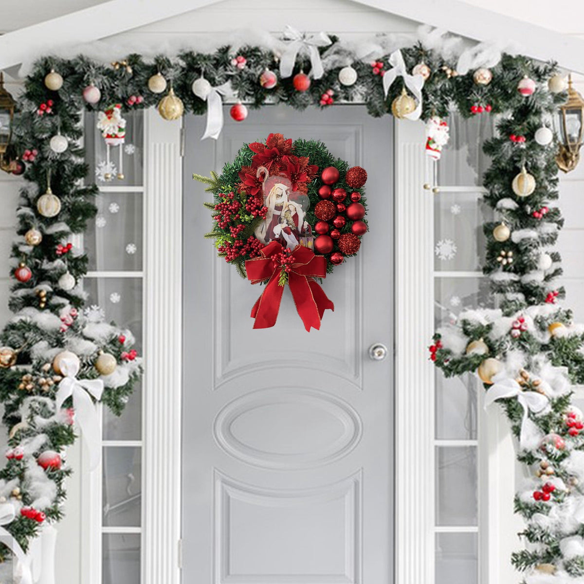 TNDBKQWR Christmas Wreath Decoration Wreath with Bow, 16 Inch Artificial Wreaths for Front Door, Christmas Decorations Halloween Decor Door